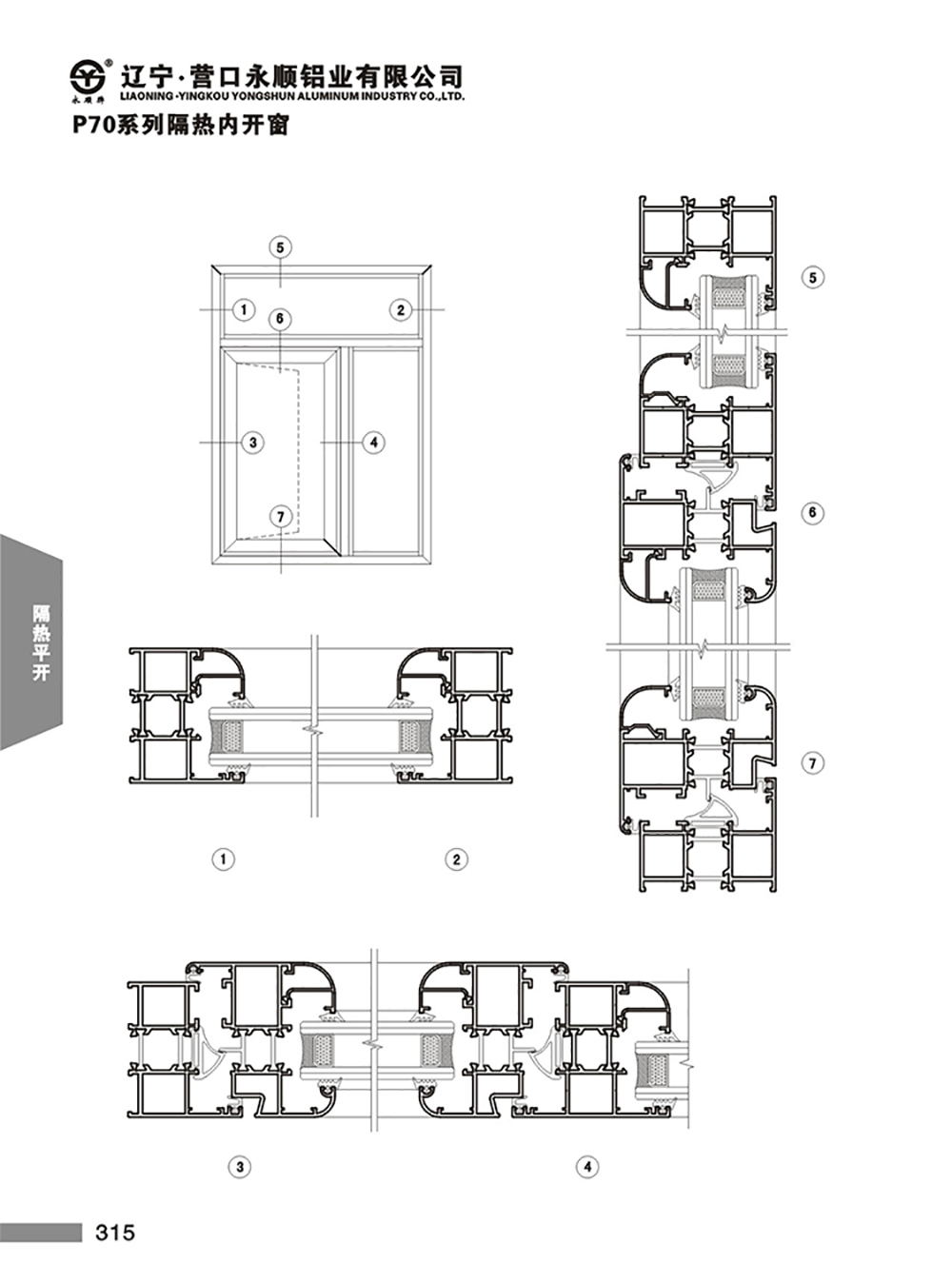 YS-P70系列隔热节能平开门窗