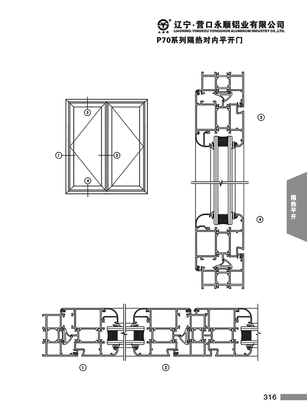 YS-P70系列隔热节能平开门窗