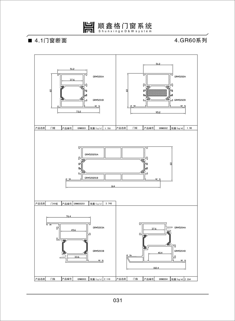 顺鑫阁门窗系统GR60系列