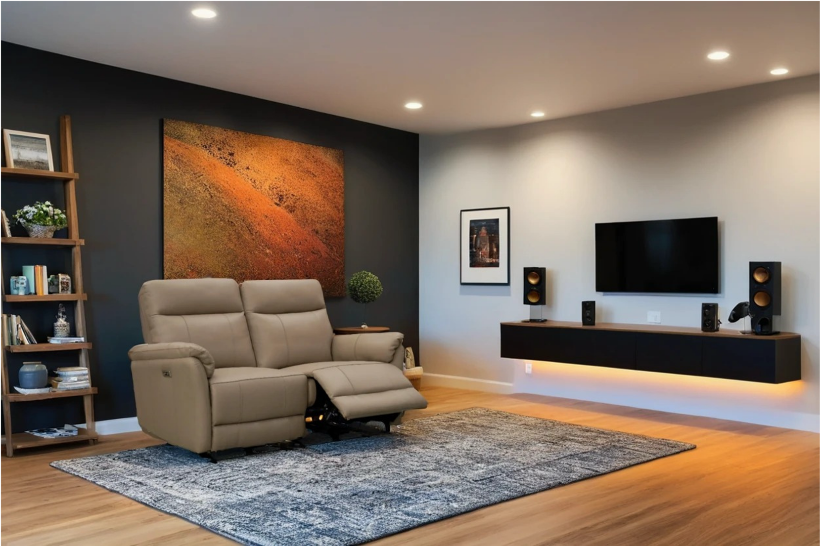 Two-seater leather footrest loveseat sofa