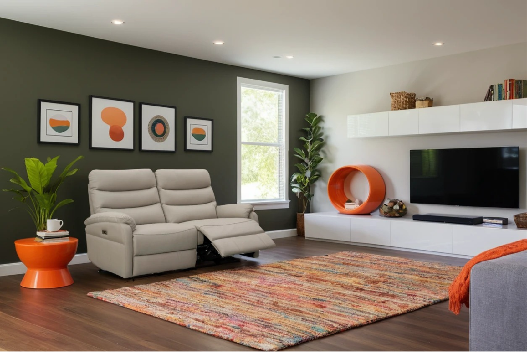 Two-seater leather footrest loveseat sofa