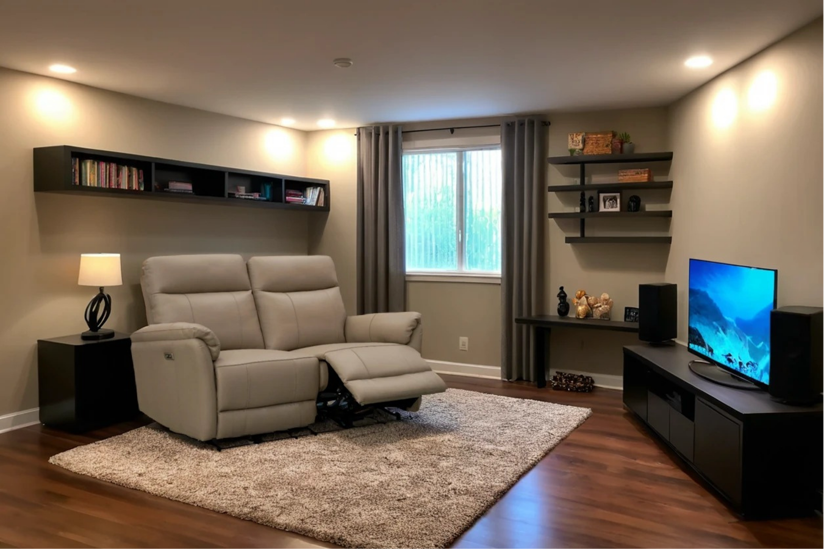 Two-seater leather footrest loveseat sofa