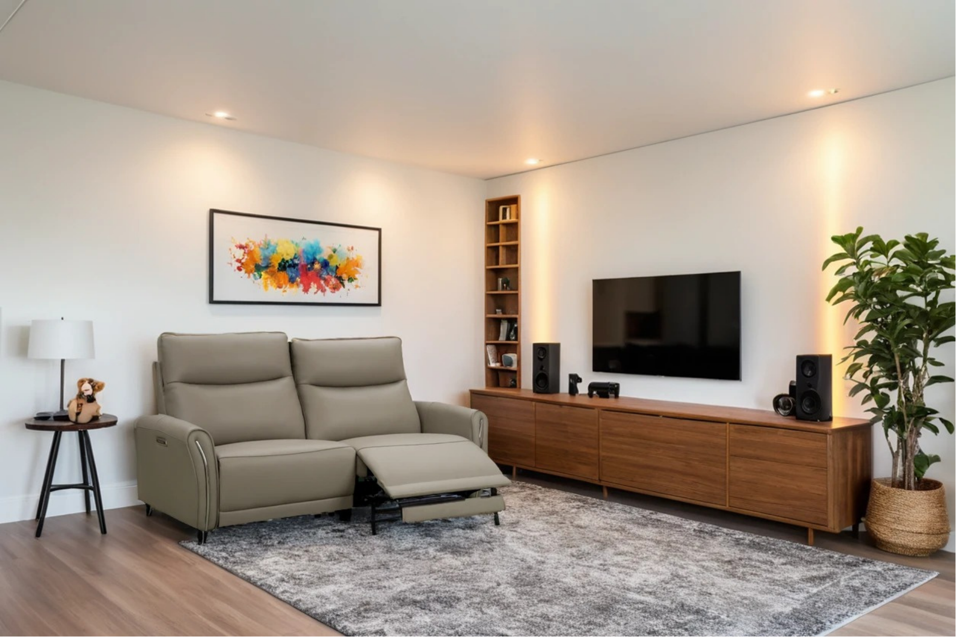 Two-seater leather footrest loveseat sofa