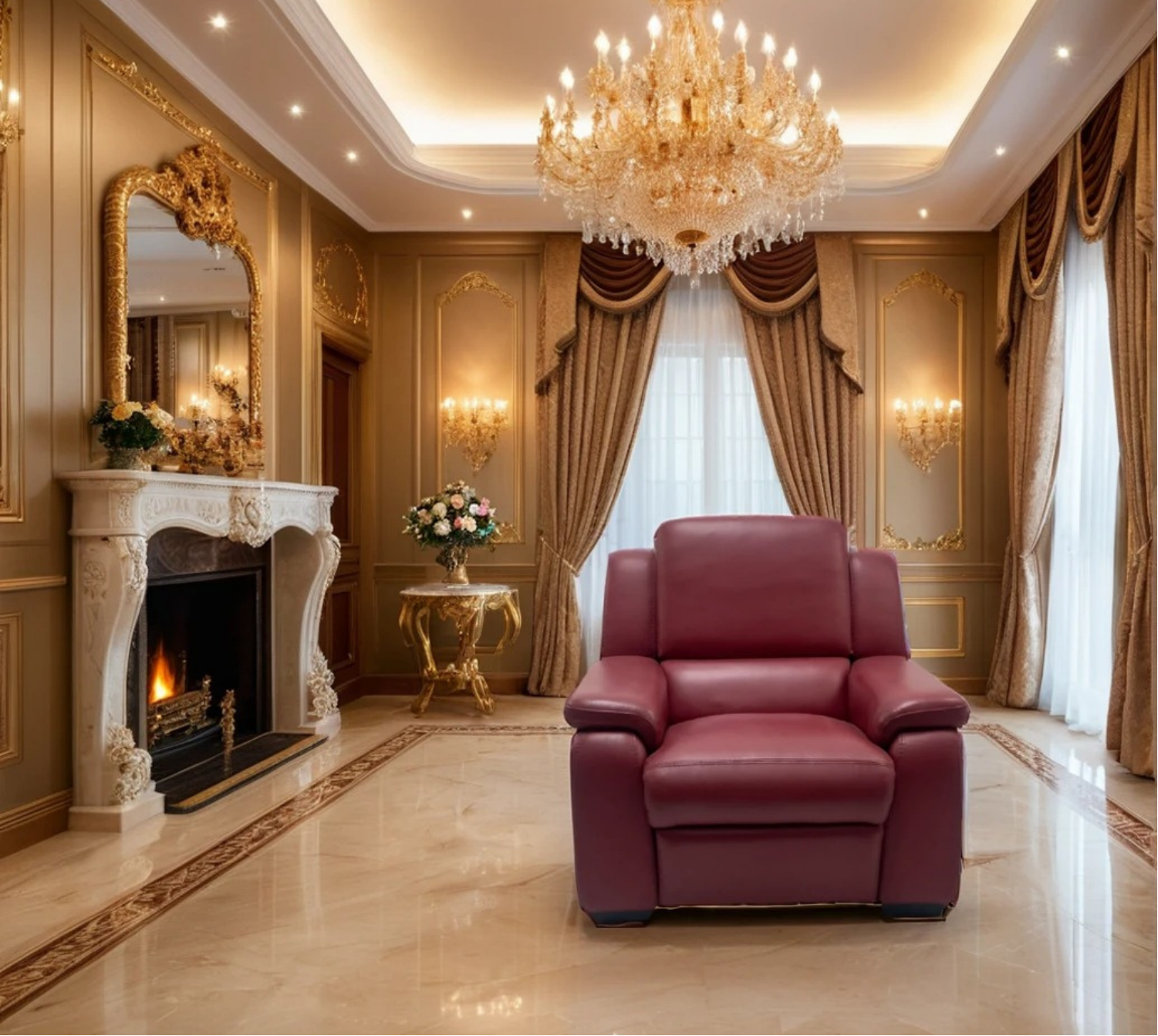 Maroon Single-seat leather sofa