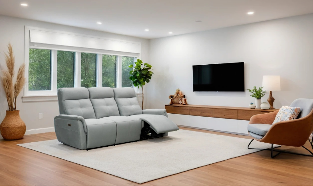 Three-seater leather footrest loveseat sofa