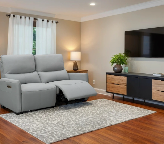 Two-seater leather footrest loveseat sofa