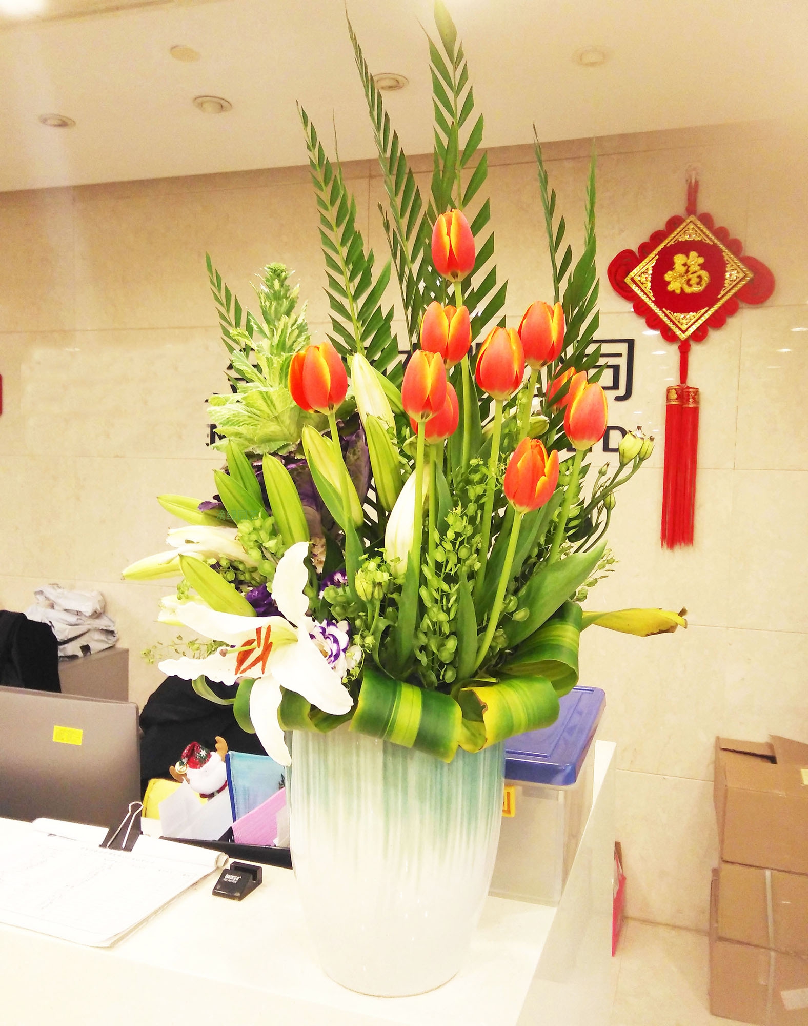 前台插花-桔红