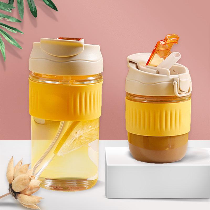 双饮水杯玻璃 吸管便携大容量随行咖啡杯