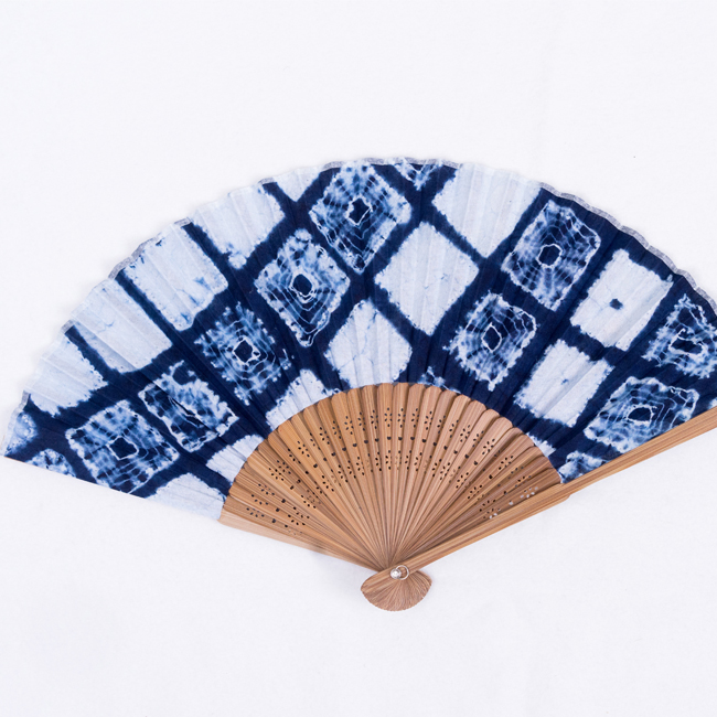 扎染折扇（格子）