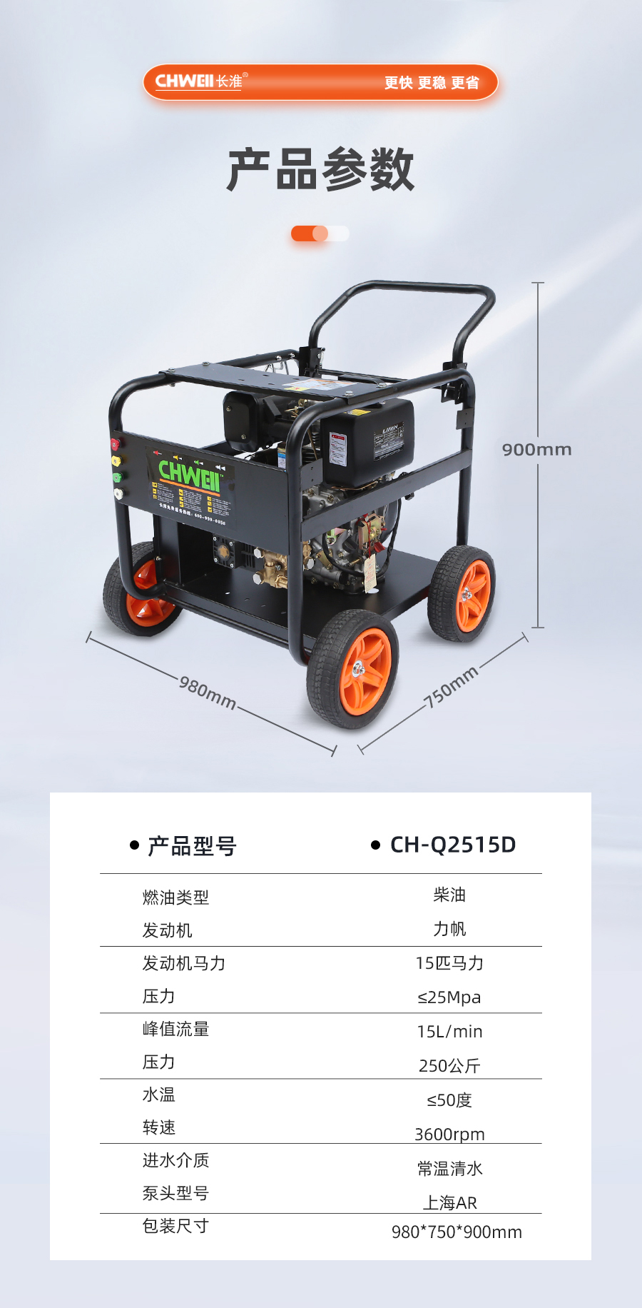 长淮CH-Q2515D单缸柴油高压清洗机产品参数