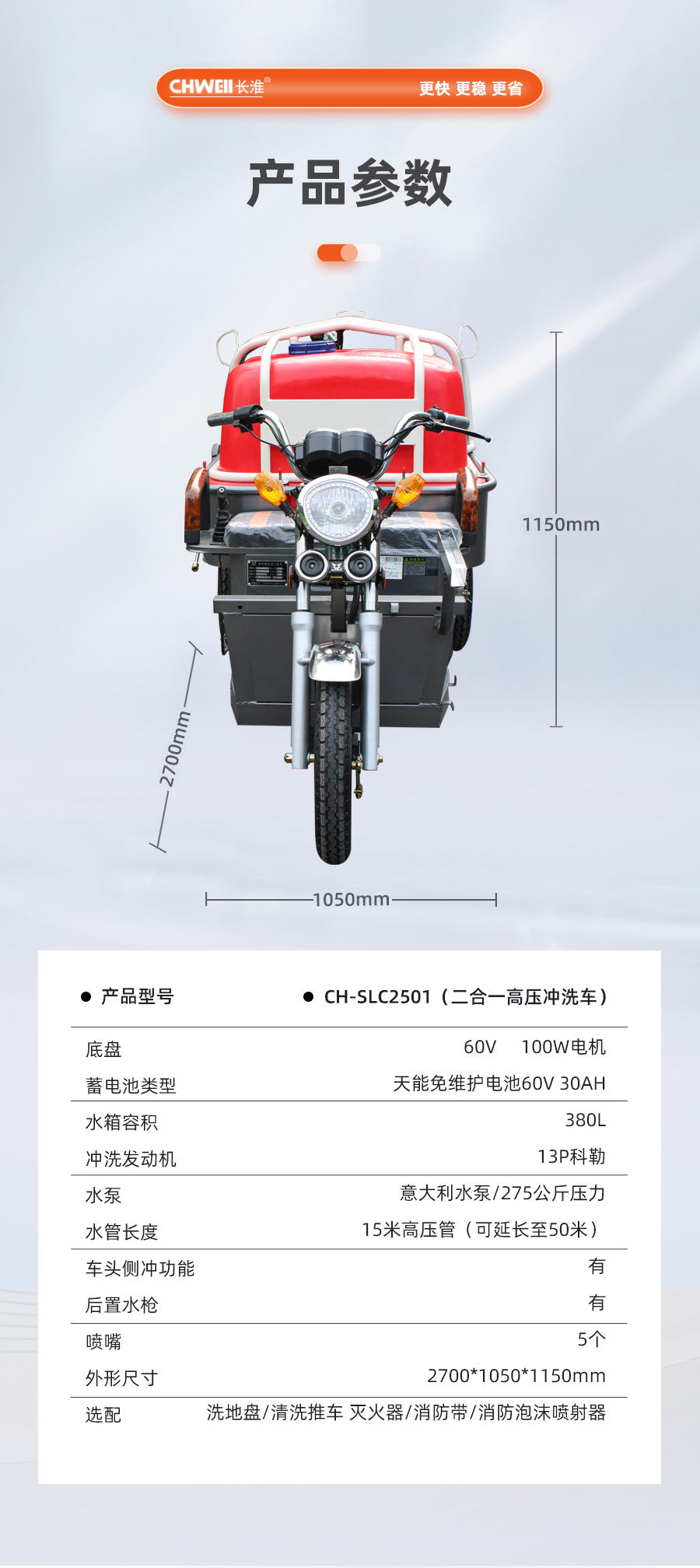 长淮CH-SLC2501二合一高压冲洗车技术参数