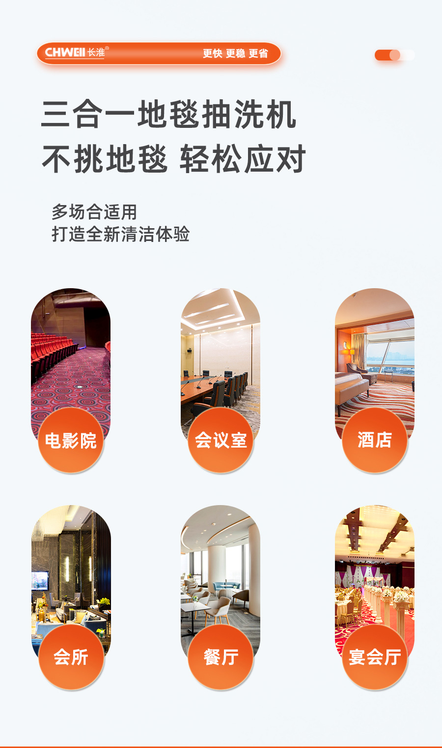 长淮CH-A30单马达三合一地毯抽洗机使用场所