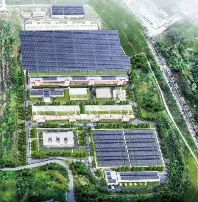 重庆悦来水厂三期分布式光伏发电项目鸟瞰效果图。重庆设计集团有限公司市政设计研究院供图
