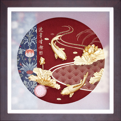 创意礼品 连年有余金箔画升迁入伙企业礼品金鱼 创意礼品