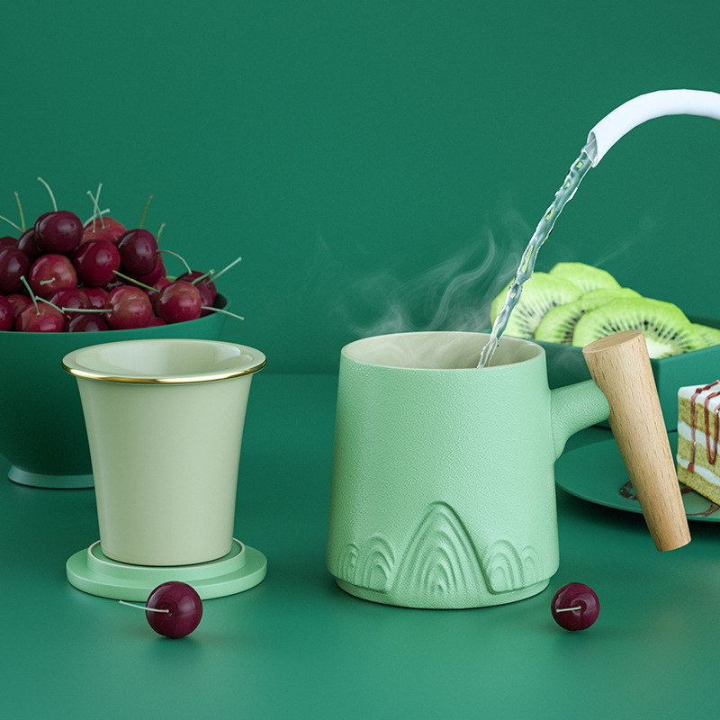 舟山陶瓷杯带盖过滤马克杯茶水分离泡茶杯子可定制