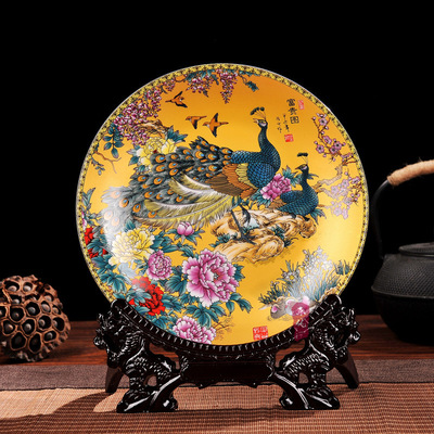 景德镇陶瓷艺术挂盘青花粉彩装饰品盘子现代中式家居客厅工艺摆件