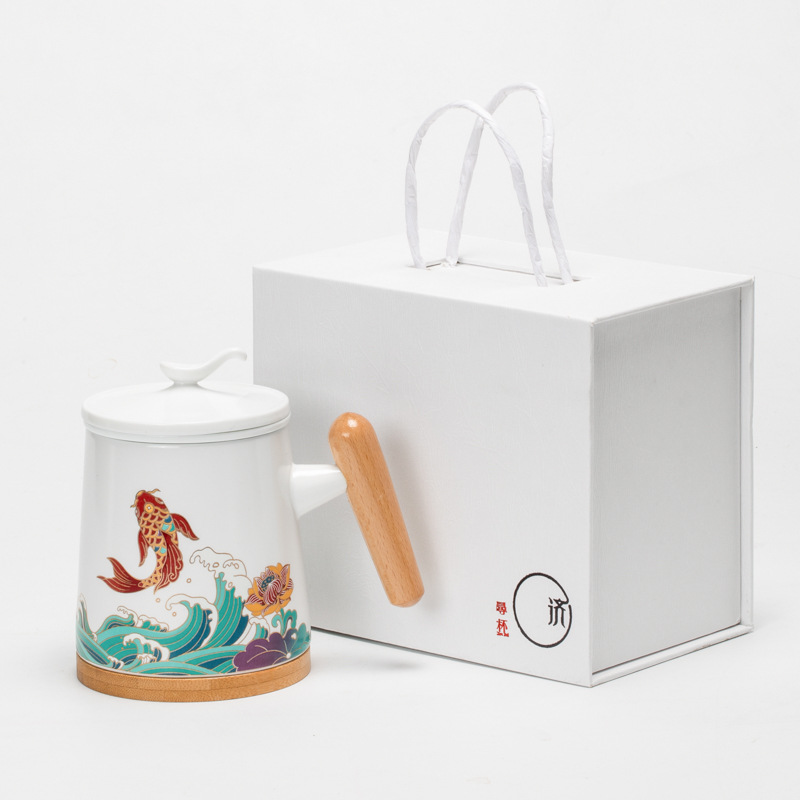 陶瓷茶杯过滤带把中国风办公茶水分离杯家用带盖泡茶水杯子可定制
