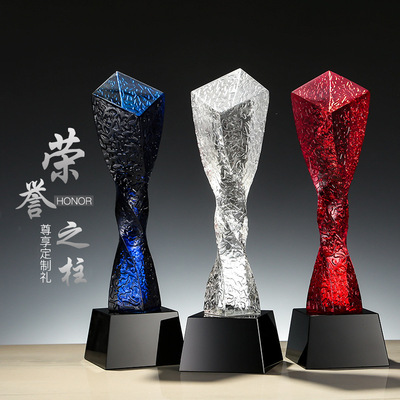 多种颜色琉璃水晶奖杯和创意树脂奖杯五角星刻字高端颁奖水晶奖杯