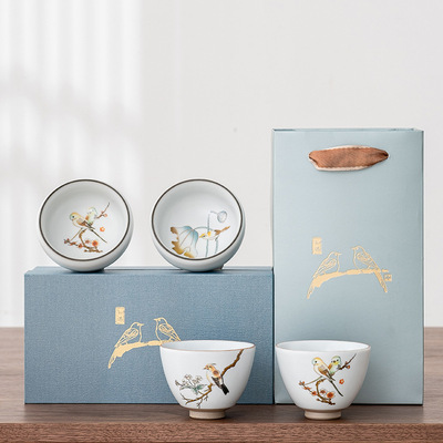 汝窑同心杯功夫茶杯秀钟杯好事发生品茗杯情侣对杯礼盒装