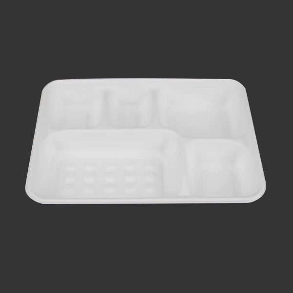 11.1*8.6'' Biodegradable Sugarcane Bagasse 5 Compartment Long Trays