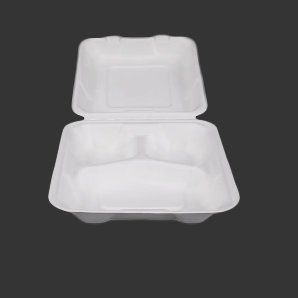 9'' Biodegradable Sugarcane Bagasse 3 Compartment Clamshells