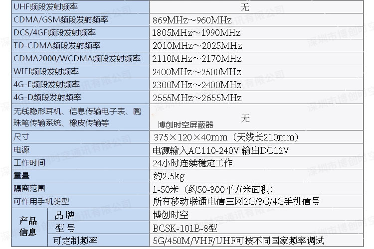 BCSK-101B-8型银色八路2G 3G 4G手机信号屏蔽器wifi无线网络信号屏蔽器