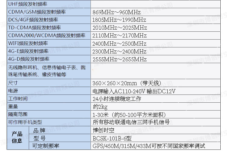 博创时空BCSK-101B-6型会议室保密场所用全频段手机信号屏蔽器