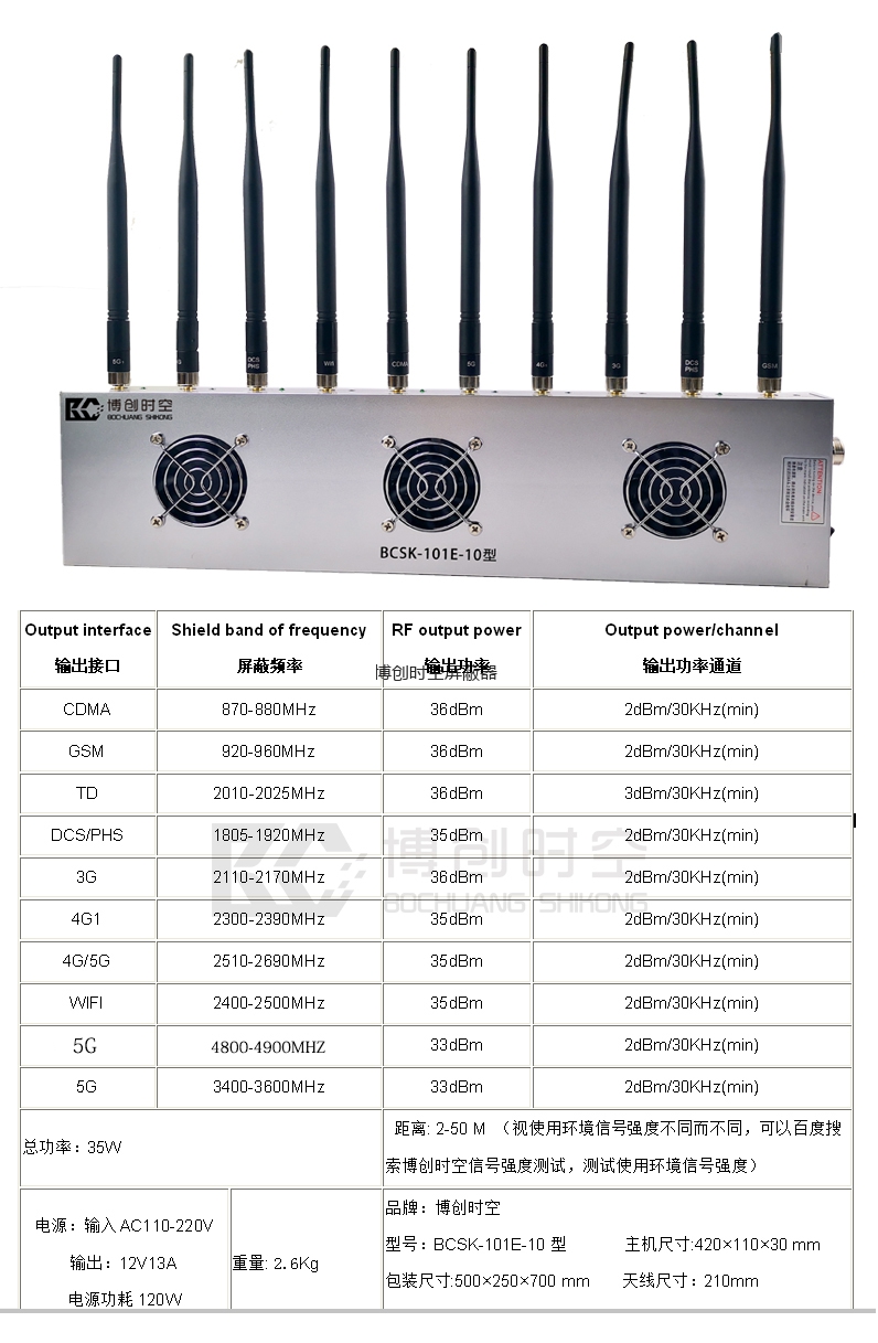 博创时空BCSK-101E-10外置10路5g手机信号屏蔽器