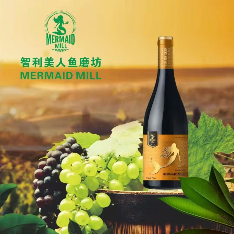 智利原装原瓶进口美人鱼磨坊佳美娜干红葡萄酒 14度 礼盒750ml 整箱6支装