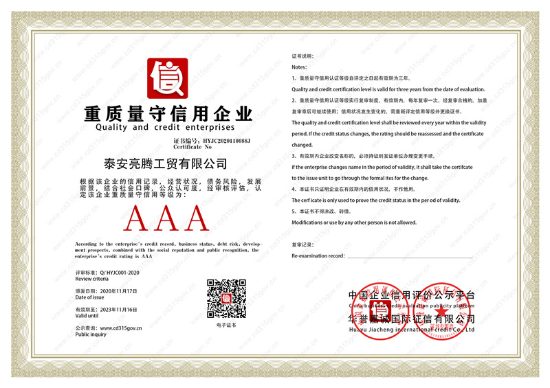 重质量守信用企业