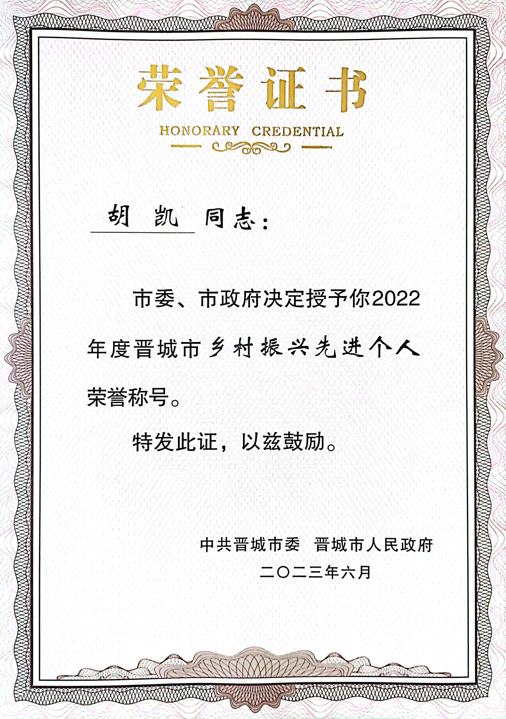 抓落实 当楷模 见行动||奇发28pc董事长胡凯喜获晋都会“墟落振兴先进小我私家”声誉称呼