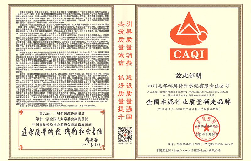 全国水泥行业质量领先品牌