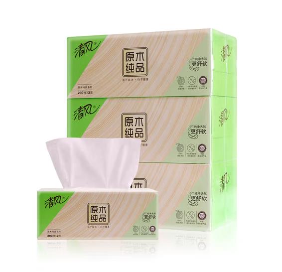 清风 盒装面巾抽纸 原木纯品 2层200抽*36盒/箱