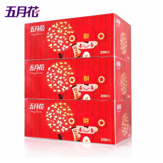 五月花 盒装面巾抽纸 喜庆装 2层200抽*36盒/箱