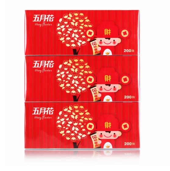 五月花 盒装面巾抽纸 喜庆装 2层200抽*36盒/箱