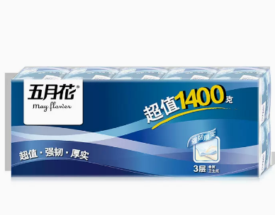 五月花 有芯卷纸超值1400 3层1400克 10卷/提 10提/箱