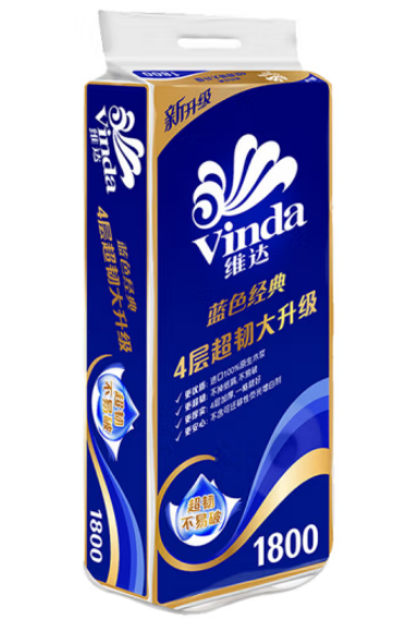 维达 超韧有芯卷纸V4028 加厚4层1800克 10卷/提 6提/箱