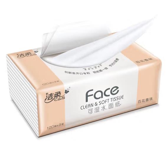 洁柔Face软包可湿水面巾纸 百花香 3层120抽*72包/箱
