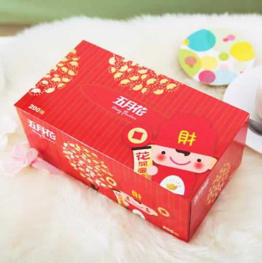 五月花 盒装面巾抽纸 喜庆装 2层200抽*36盒/箱