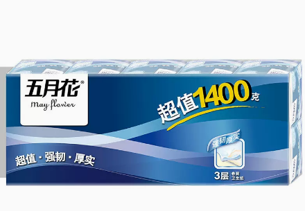 五月花 有芯卷纸超值1400 3层1400克 10卷/提 10提/箱