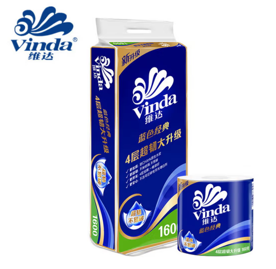 维达超韧有芯卷纸V4080 加厚4层1600克 10卷/提 6提/箱