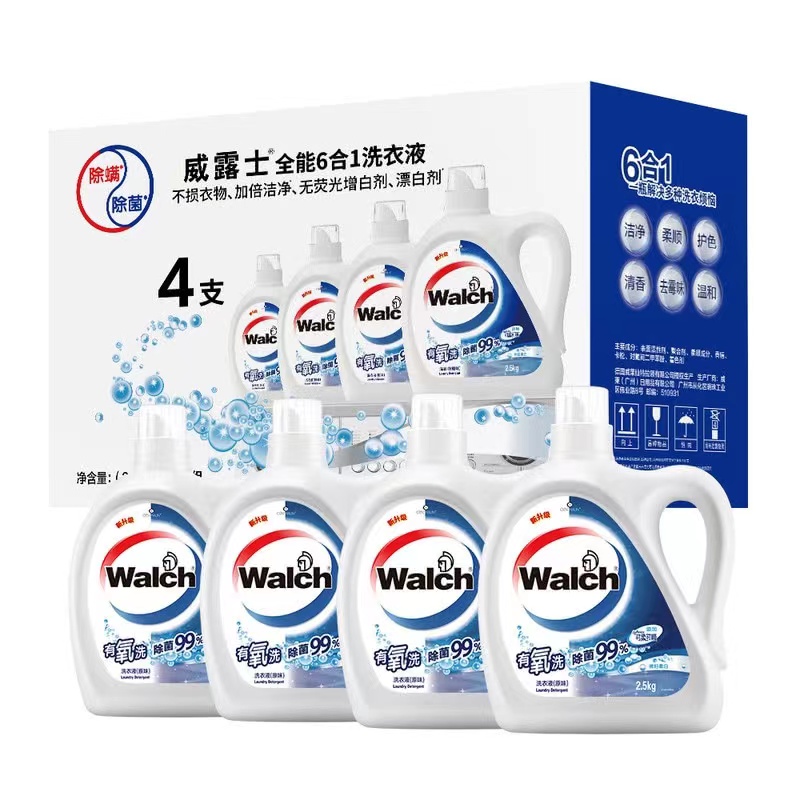 威露士（Walch）洗衣液2.5kg 全能6合1洗衣液 棉籽柔白 内外衣裤 除菌除螨