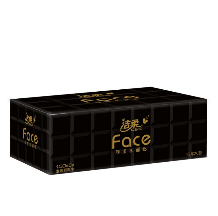 洁柔Face无香雅黑盒装面巾纸 BH090-04 3层100抽 4盒/提 10提/箱
