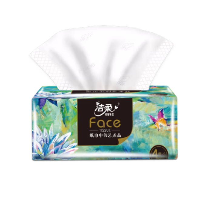 洁柔Face油画系列软抽面巾纸 BR070-06N 4层100抽 6包/提 8提/箱