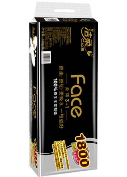 洁柔Face空芯卷纸 黑面巾纸BJ095-10 4层180克 10卷/提 6提/箱