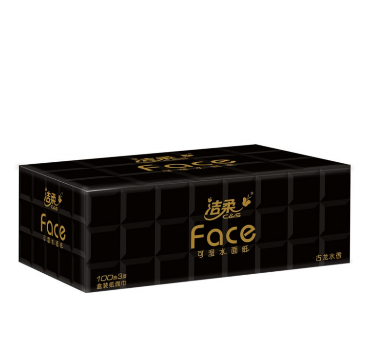 洁柔Face无香雅黑盒装面巾纸 BH090-04 3层100抽 4盒/提 10提/箱