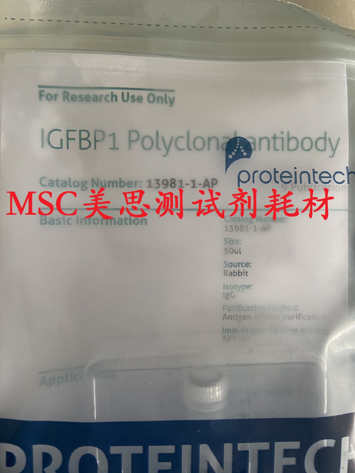 Proteintech 三鹰抗体 IGFBP1 一抗 （WB、IHC、ELISA） 50ul