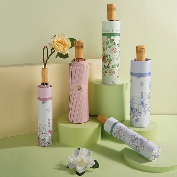 16骨纤维三折高端雨伞，热转印印花制作全遮光布料雨伞