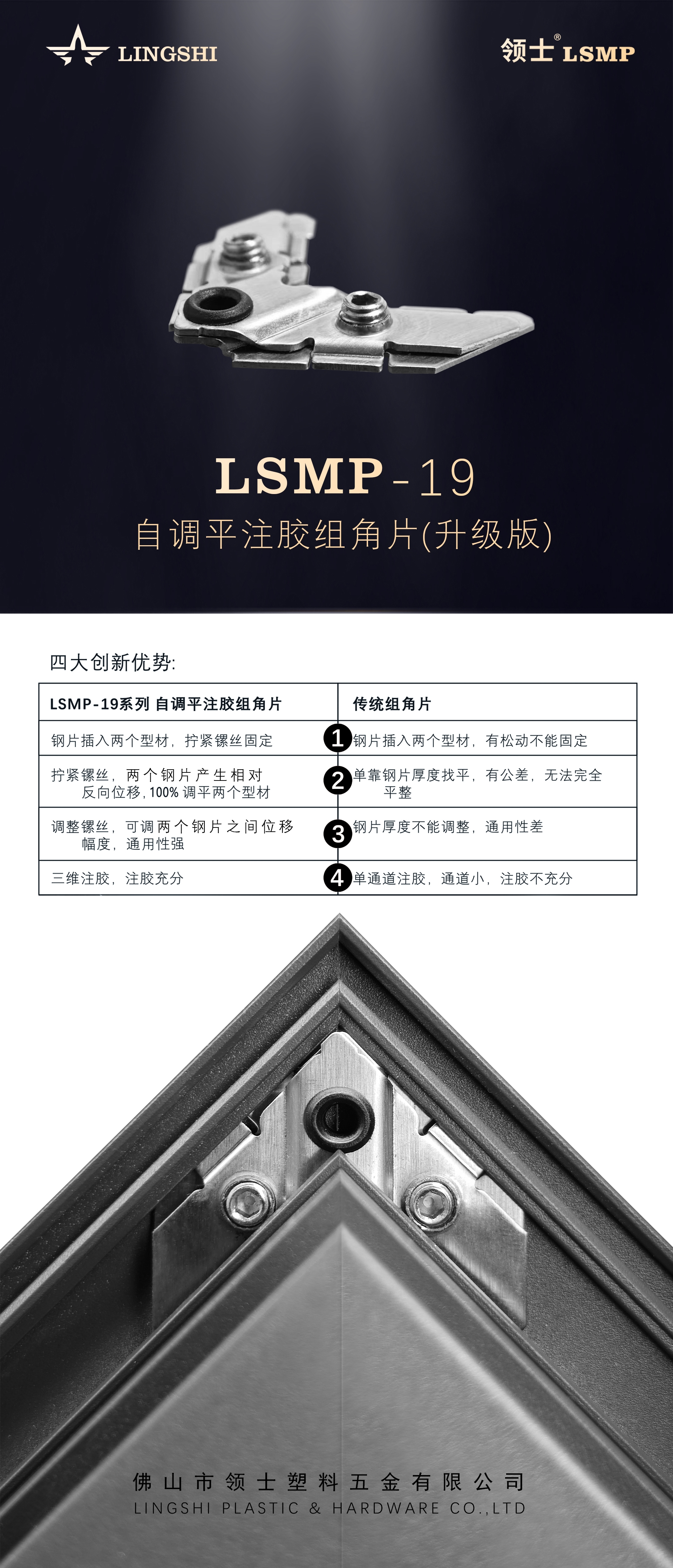 自调平注胶组角片