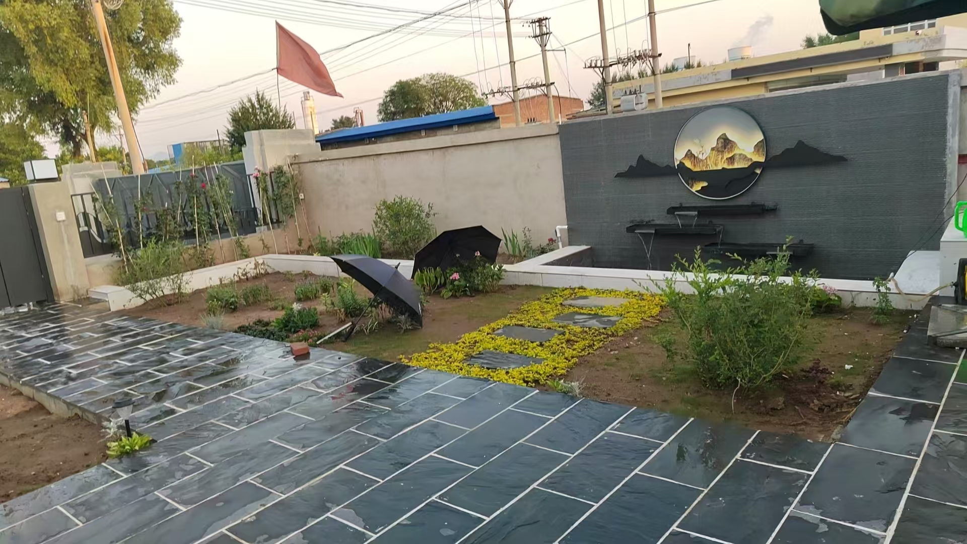 黑色自然面青石板/户外防滑石材